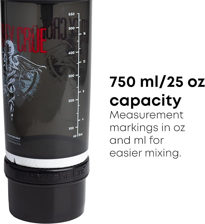 Smartshake Revive Motley Crue Protein Shake Bottles 750ml – Protein Shaker Bottle with Storage Compartment – Shaker Cups for Protein Shakes + Powder, Rock Band Collection