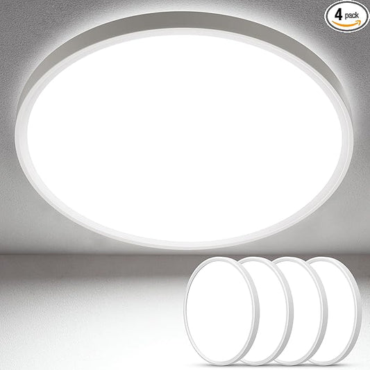 SunRider 4-Pack 16 Inch LED Flush Mount Ceiling Light, 3200LM, 5000K Daylight White, 32W Dimmable Modern Round Flat Ceiling Lights for Living Room