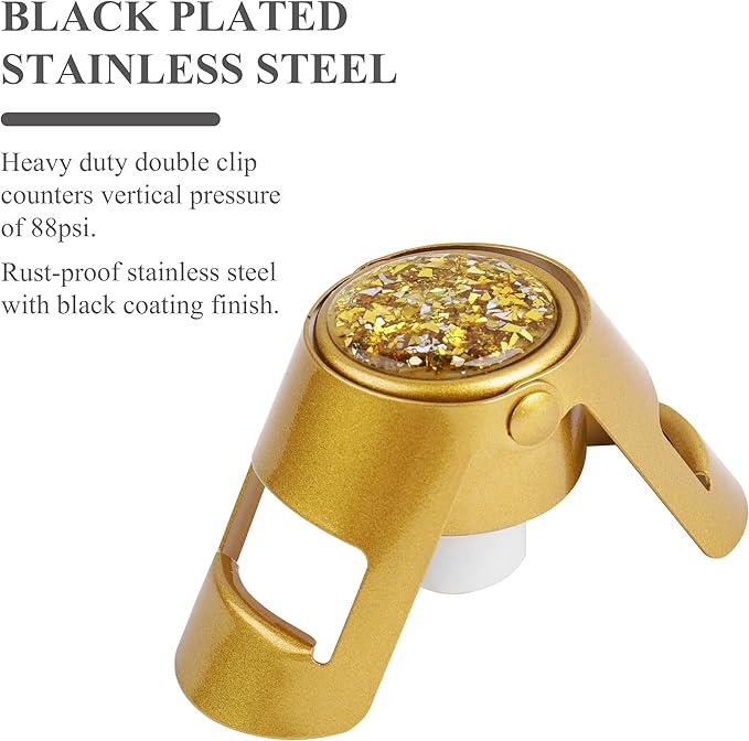 LIZIMANDU Champagne Stopper, Stainless Steel Bottle Plug Sealer for Sparkling Wine, Superior Leak,keeps Wine, Champagne, Prosecco, Cava, and Sparkling Wine fresh longer(1-Bling Gold)