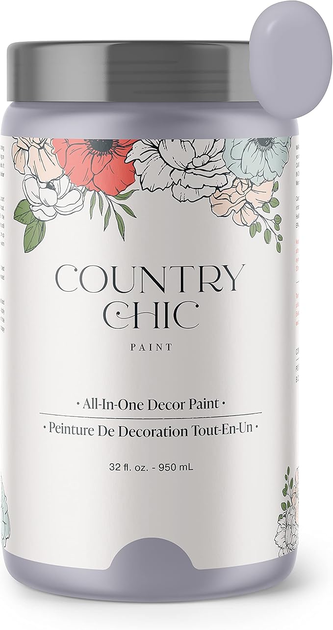 Country Chic All-in-One Chalk Paint for Furniture, Cabinets, Home Decor, Eco-Friendly, Matte Finish, Built-In Primer & Top Coat for Wood, Metal - Wisteria (Light Purple) - Quart 32 oz (950 ml)