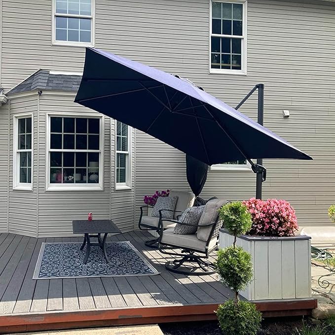 PURPLE LEAF 10 Feet Patio Umbrella Outdoor Cantilever Square Umbrella Aluminum Offset Umbrella with 360-degree Rotation for Garden Deck Pool Patio, Navy Blue