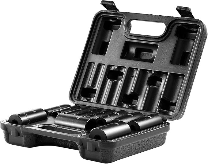 VEVOR 3/8" Drive Impact Socket Set, 11 Piece Deep Socket Set SAE 5/16"-1", 6 Point CR-V Alloy Steel for Auto Repair, Easy-to-Read Size Markings, Rugged Construction, Includes Storage Case