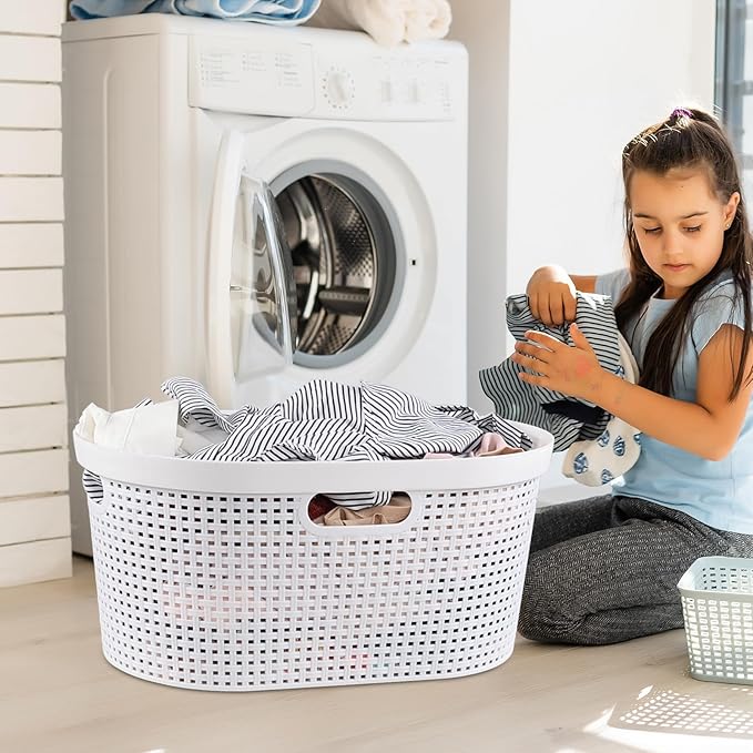 4-Pack Easy Carry Clothes Hamper, Laundry Basket for the Laundry Room, White