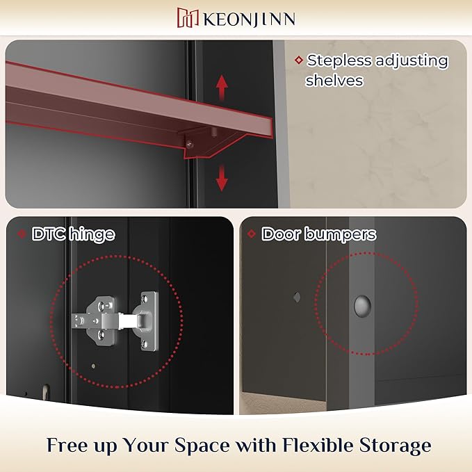 Keonjinn 24" x 30" Medicine Cabinets with Mirror for Bathroom, Brushed Nickel Recessed or Surface Wall-Mounted Aluminum Alloy Framed Beveled Mirror, Farmhouse Bathroom Mirror with Storage Cabinet