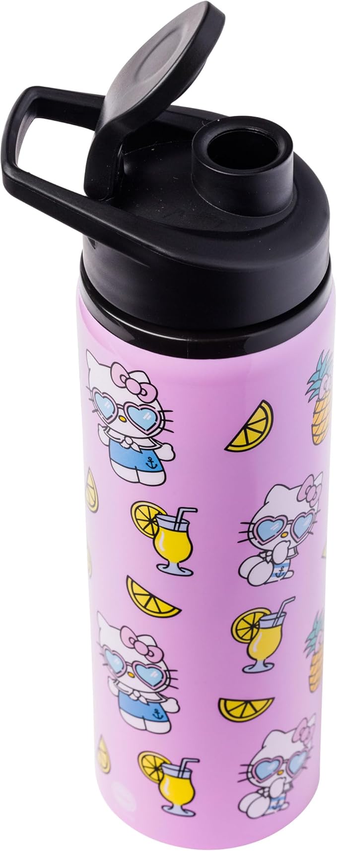 Silver Buffalo Sanrio Hello Kitty Summer Pineapples And Lemonade Stainless Steel Water Bottle, 25 Ounces