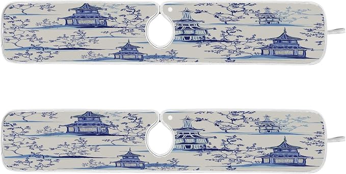 Kitchen Faucet Absorbent Mat, Ink Chinese Pagodas Trees Water Splash Guard for Sink, Faucet Drip Catcher Thicken Sponge Microfiber Faucet Water Catcher Mat Sink Absorbent Mat for Kitchen 30x5in 2Pack