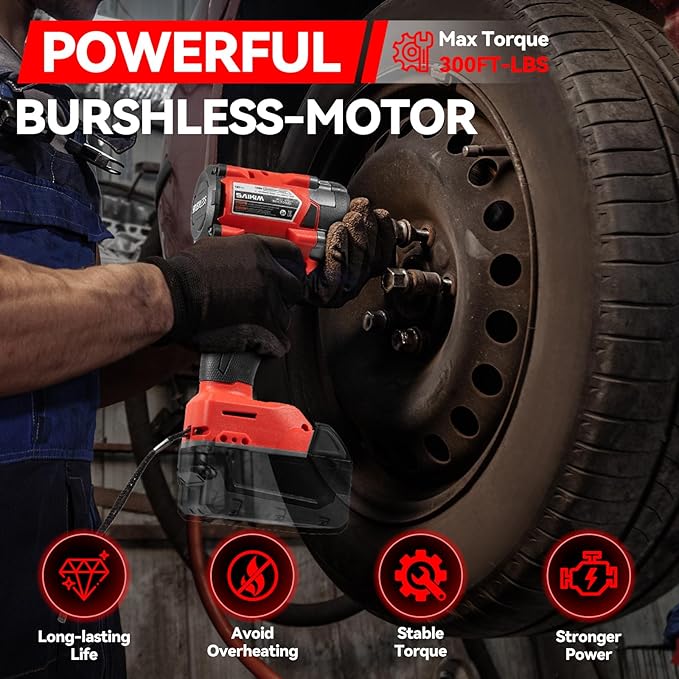 Cordless Impact Wrench 1/2 inch for Milwaukee 18v Battery, 200ft-lbs High Torque Impact Driver, Brushless Electric Impact Gun with 4 Modes & LED Light for Car, Truck, Mower (Battery Not Included)
