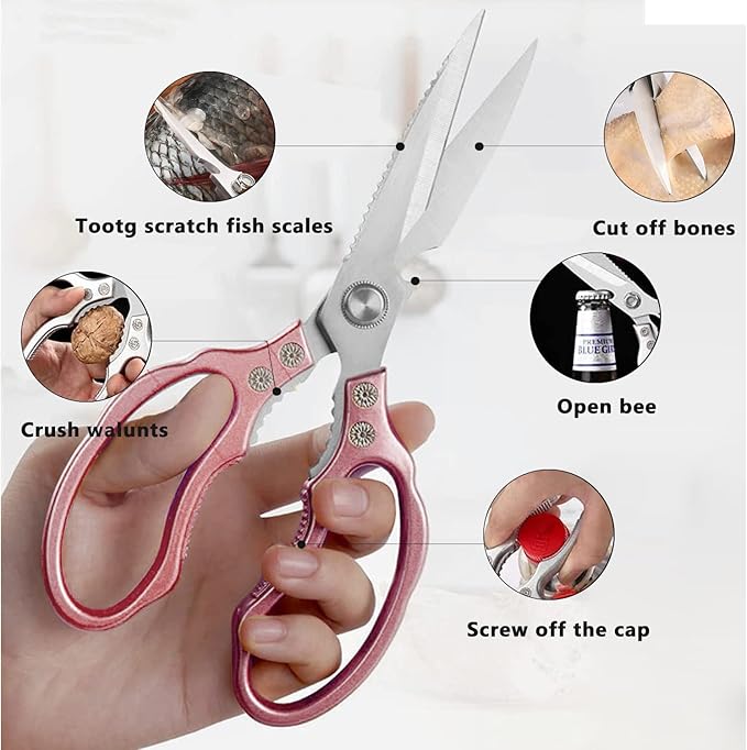 Kitchen Scissors, Heavy Duty Sharp Kitchen Shears Dishwasher Safe,Rose Gold Kitchen Accessories Cooking Shears for Kitchen Meat Chicken Fish Poultry Herb Bread (Rose gold)