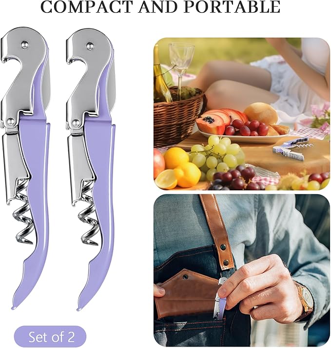 HYZ 2-Pack Wine Opener Waiter Corkscrew, Professional Wine Key for Servers, Bartender with Foil Cutter, Manual Wine Bottle Opener Double Hinged (Lavender)