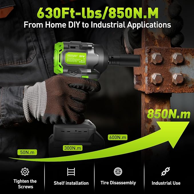 1/2 Impact Gun for Ma-kita 18v Battery, 850Nm (630Ft-lbs) High Torque, Cordless Impact Wrench, 3-Speed, 4 Cr-V Sockets, LED Light, Variable Speeds, Electric Wrench for Car Tire, Mower Lug Nut