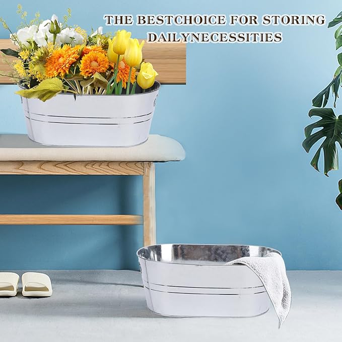 Galvanized Tub 4Pcs Ice Bucket 3 Gallon Beverage Tub Metal Beverage Buckets Ice Buckets for Parties Mimosa Bar Supplies for Beer Champagne Cocktails（Silvery）