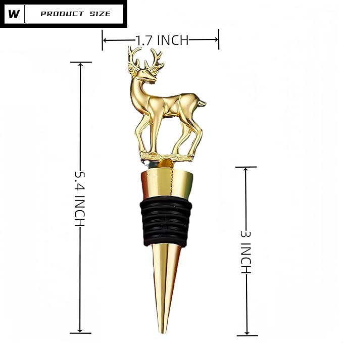 Decorative Deer Wine Stopper,Cool Wine Bottle Stoppers for Glass Bottles,Crystal Bottle Stopper Fits Standard Bottles,Fancy Decors Wine Tools (Golden Deer)