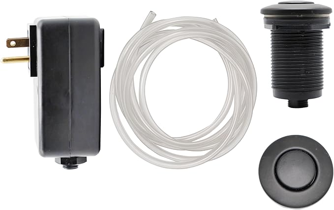 Disposal Air Switch Kit for Garbage Disposal Hands-Free On/Off Control UL Approved Includes 6' Air Tube 1-3/8" Air Button Safe & Convenient for Kitchen No Wiring Needed (Flat Black)