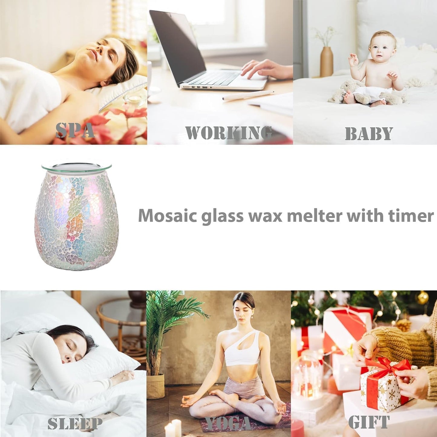 Dicimi Glass Wax Melt Heater, Candle Heater, Mosaic Electric Fuel Burner - Incense Wax Cube Melting and Burner - Home Electric Air Freshener Art Present (Light Color)