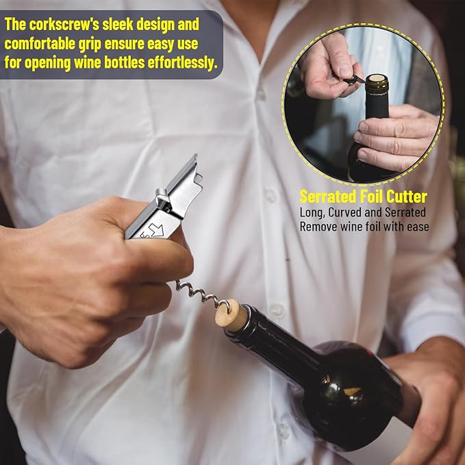 Wine Accessories Set, Featuring 3 in-1 Multifunctional Waiters Corkscrew Bottle Opener, Wine Aerator Pourer Spout & Decanter, Air-Tight Wine Stopper.