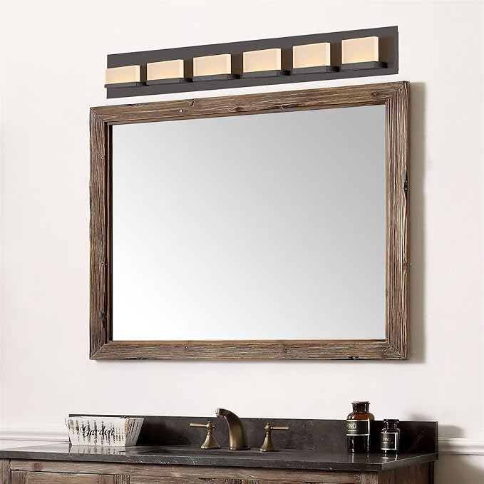 Kira Home Everett 48" Modern 6-Light 60W Integrated LED (360W eq.) Bathroom/Vanity Light, Rectangular Acrylic Lenses, Energy Efficient, Eco-Friendly, 3000k Warm White Light, Oil Rubbed Bronze Finish