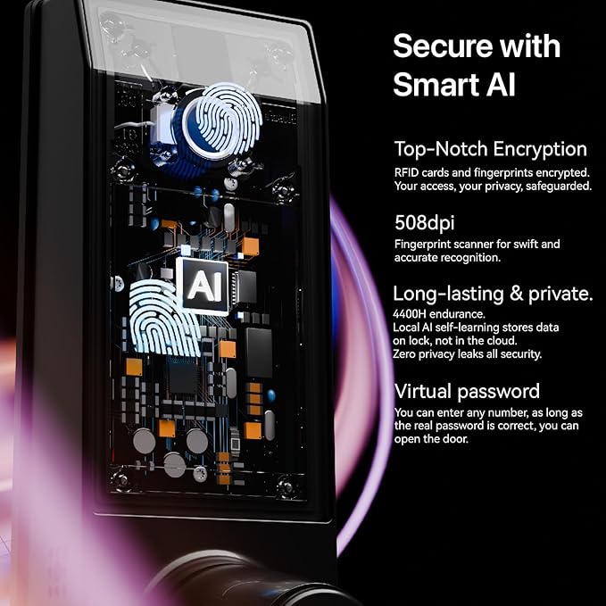 Smart Lock Doorbell Fingerprint Smart Door Lock Deadbolt for Homeowners or Parents Door Lock with Camera and Door Handle for Renters, Keyless Entry Door Lock for Front Door (Contour Black)