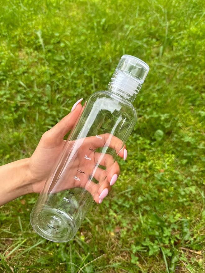 water bottle, 16.9 oz/23.6 oz leak proof drink bottle cups with time reminder. reusable fitness milk jug smoothies bottle (700ml, transparent. (transparent, 500ml)