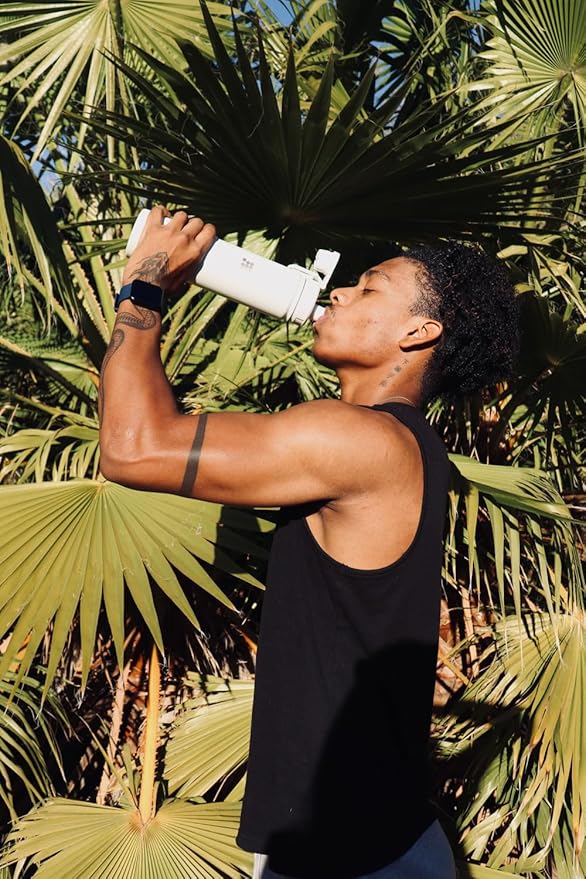 Cubitt Insulated Sports Hydro Water Bottle 24 oz, 2 Lids (Coffee Lid and Wide Mouth Twist Sports Lid), Stainless Steel, Double Walled. Cold for up to 24 hours, Hot for up to 12 hours. (White 24 oz)