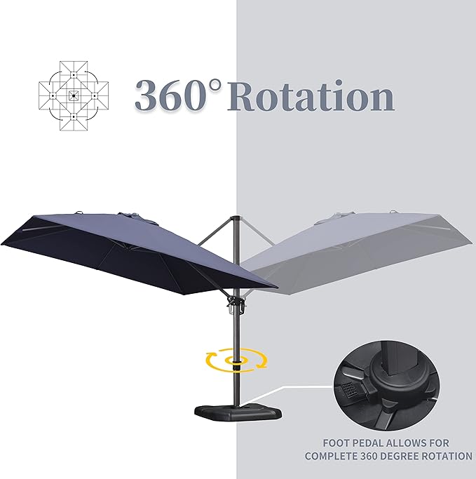PURPLE LEAF 9' X 11.5' Patio Umbrella Outdoor Cantilever Rectangle Umbrella Aluminum Offset Umbrella with 360-degree Rotation for Garden Deck Pool Patio, Navy Blue