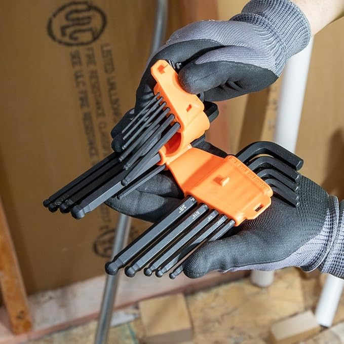 Klein Tools BLS10M 10-Key Metric Hex Key Caddy Set, L-Style Ball-End Keys, Sizes 1.5 to 10mm, Heat-Treated, Black Phosphate