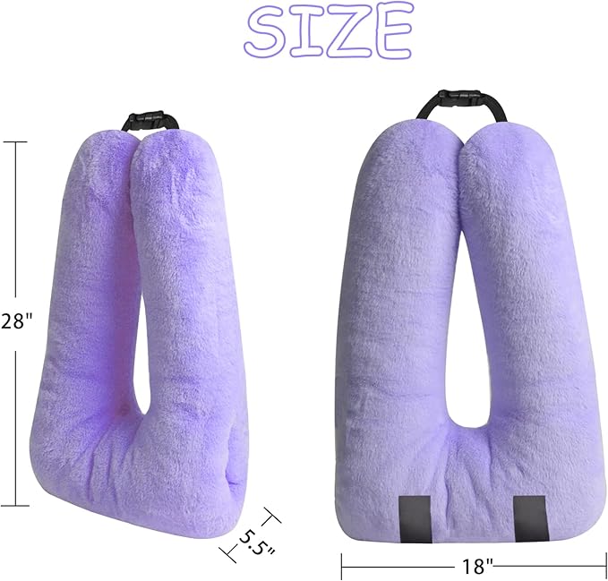 Kids Travel Pillow for Car Seat with Hand Muff, Cartoon Neck & Headrest Seat Belt Pillow for Car Road Trips Long-Distance Travel Sleeping Pillow for Adults and Children, Light Purple