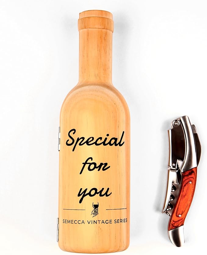 Semecca® Corkscrew Wine Opener, Waiter's Corkscrew, Double Stage, The perfect Wine Opener and Wine key, Wine Bottle Shaped Wooden Box, Gift for Wine Lovers (Rosewood)