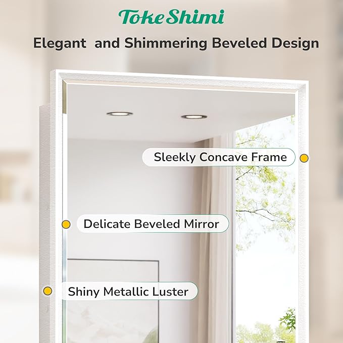 TokeShimi 21x27 Recessed Medicine Cabinet with Mirror, White Bathroom Medicine Cabinet with Mirror, Bathroom Beveled Mirror with Storage, Aluminum Frame, Stepless Adjustable Shelves