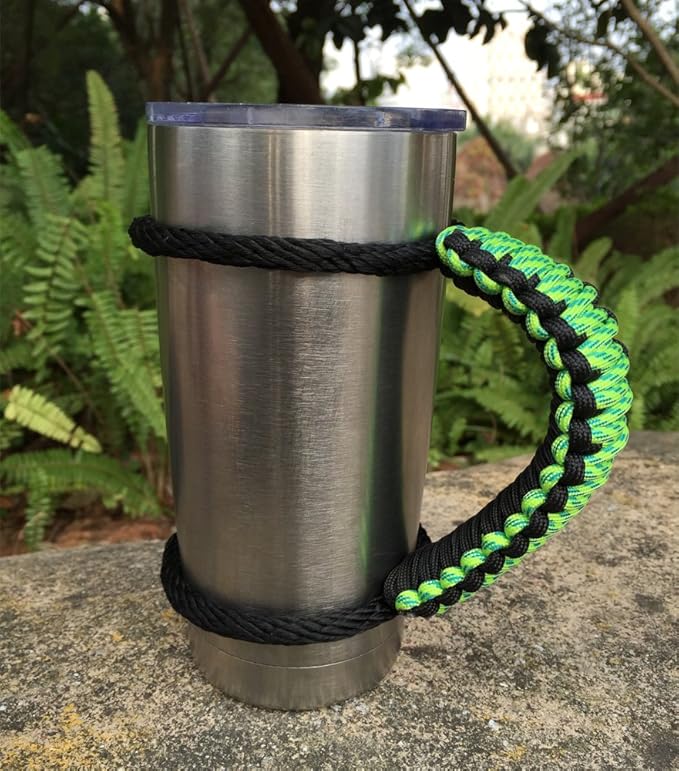 Handmade Paracord Handle for Yeti/Rtic/Ozark Trail Rambler 20 Oz Tumbler. Green/Black