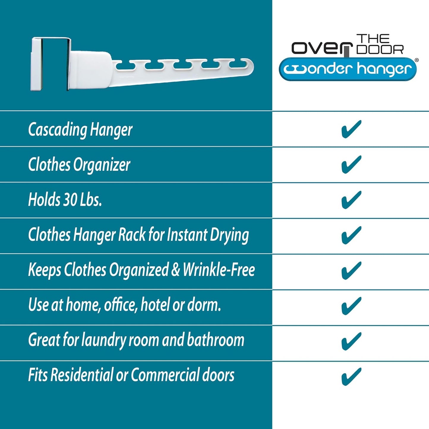 Wonder Hanger Over The Door 2-Pack Organizer for Clothes Hangers, Space-Saving Cascading Hanger Hooks, White