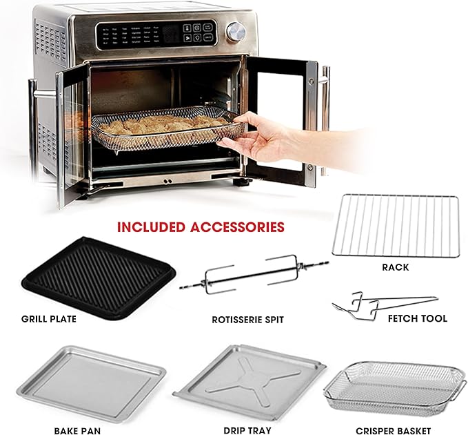 Emeril Lagasse 26 QT Extra Large Air Fryer, Convection Toaster Oven with French Doors, Stainless Steel