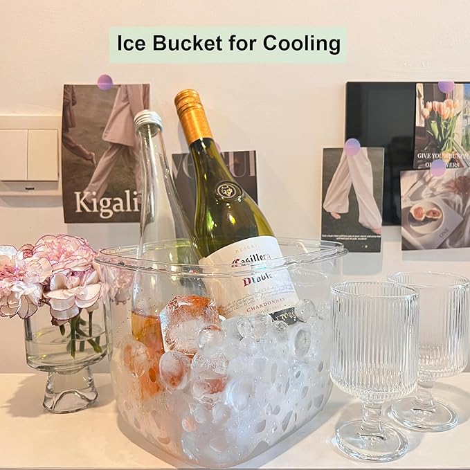 Portable Ice Bucket for Freezer with Lid & Ice Tong for Outdoor Camping, Plastic Clear Refrigerator Ice Cube Storage Bin for Whiskey Wine Cocktail Party, Big Ice Cube Mold Tray for Ice Bath