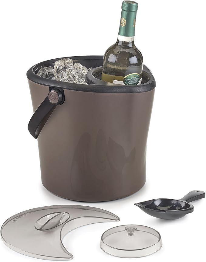 Polder Chill Station – Combined ice bucket and bottle chiller, Separate cooling sleeve keeps bottle chilled and ice pure, Double wall insulated, Ice scoop included