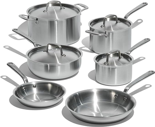 Made In Cookware - 10 Piece Stainless Steel Pot and Pan Set - 5 Ply Clad - Includes Stainless Steel Frying Pans, Saucepans, Saucier and Stock Pot W/Lid - Professional Cookware - Crafted in Italy