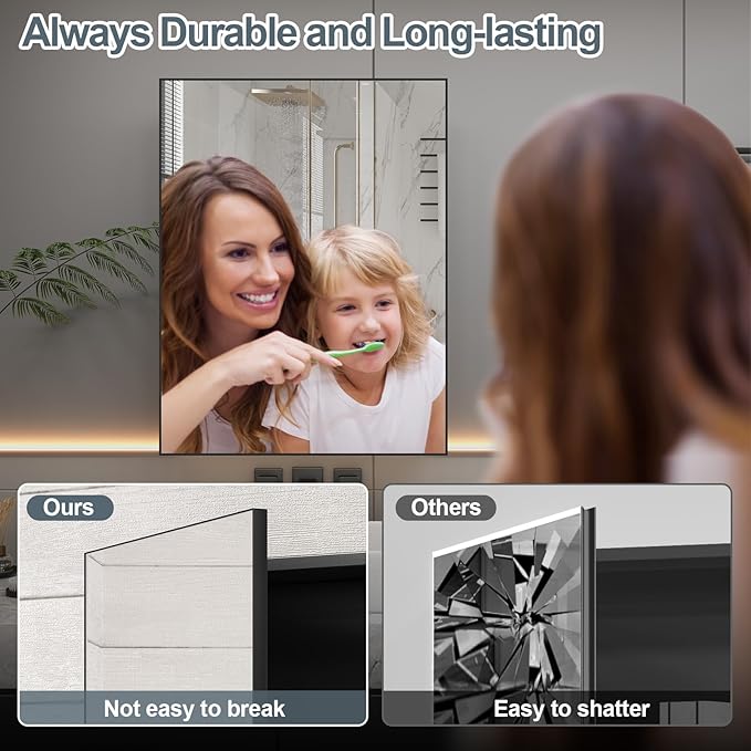 24 x 32 inch Bathroom Medicine Cabinet with Mirror, Black Metal Framed Mirror Medicine Cabinet with Storage, Pre-Assemble Medicine Cabinets, Recessed or Surface Mount