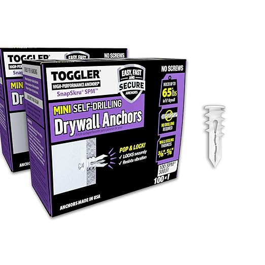 TOGGLER SnapSkru SPM Mini Self-Drilling Drywall Anchor, Glass-Filled Nylon, Made in US, for #6 to #8 Fastener Sizes (Pack of 200)
