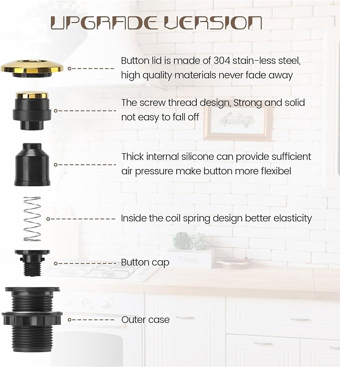 Garbage Disposal Air Switch Kit Sink Top Waste Disposal Stainless Steel Golden Polished On/Off Air Button Food and Waste Disposals Part by Etoolcity, UL Listed LF40-C062