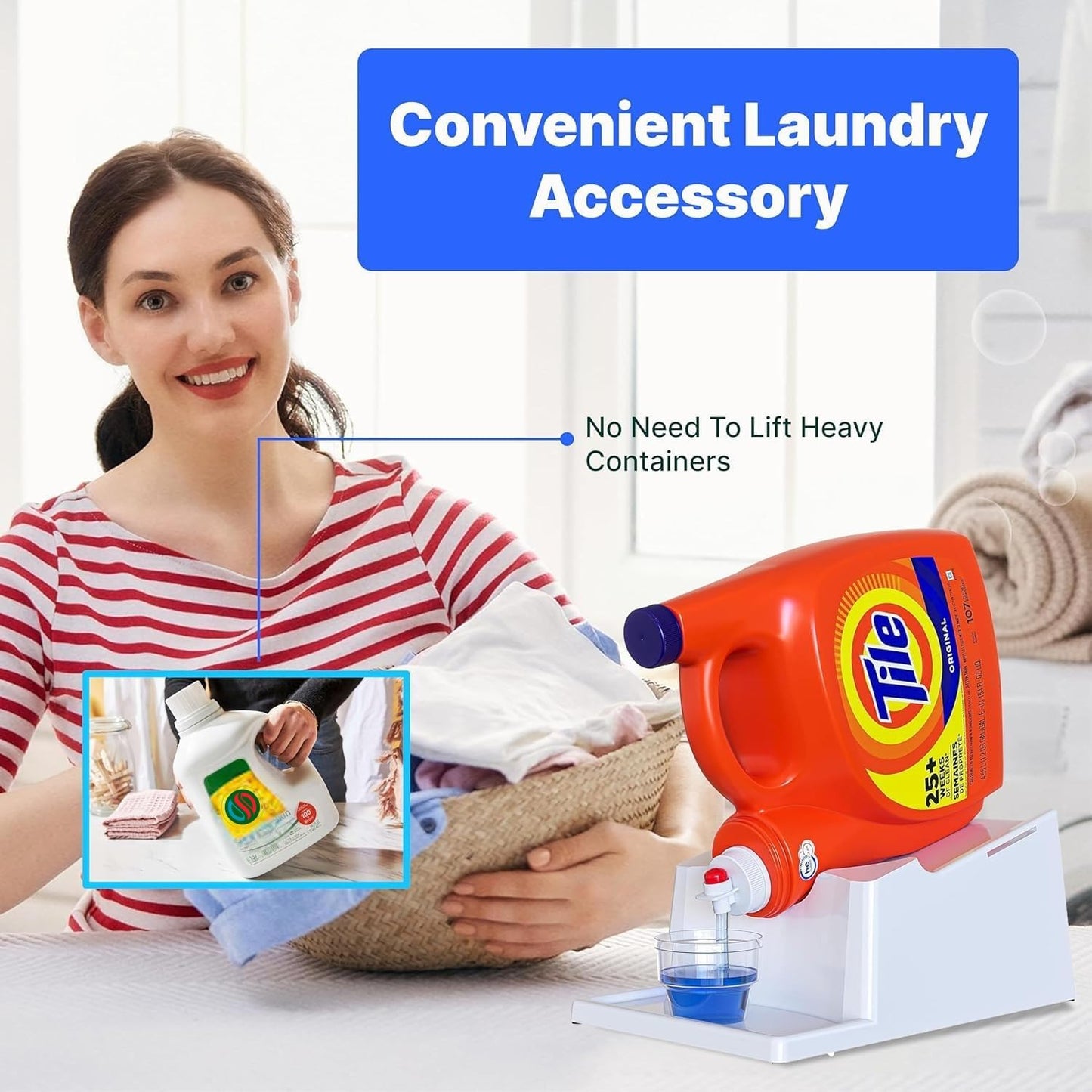 TidyFriend 2 Pack Laundry Detergent Dispenser with Tray & Strap, Laundry Soap Dispenser with Non-Slip Rubber Feet for Washing Room Organization, Easy Pour (Black)