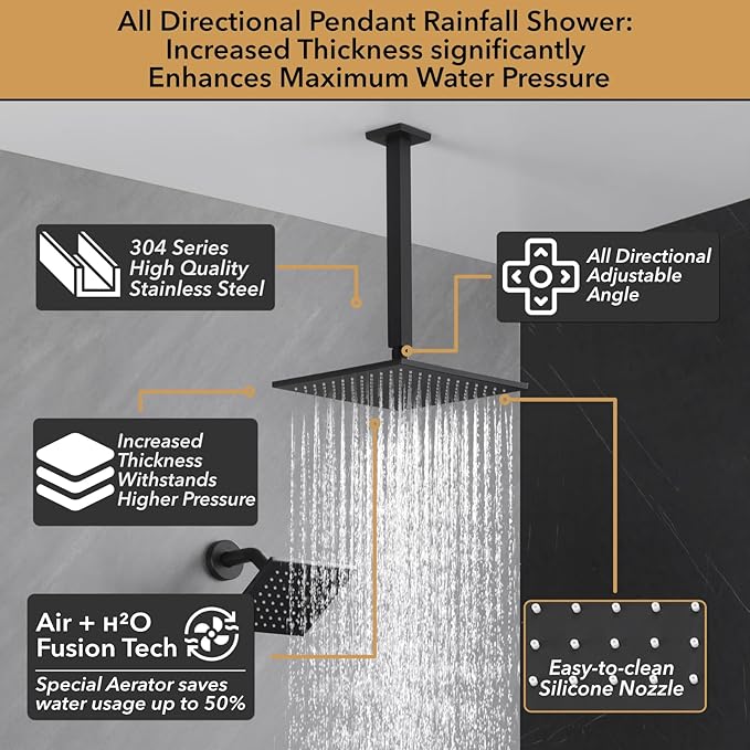 VANFOXLE Shower Faucet Set Matte Black Shower System,Push Button Diverter Shower Faucet with 2 in 1 Handheld,Ceiling Mount 10 Inch Shower Head with 6 Inch Wall Mount Shower Head