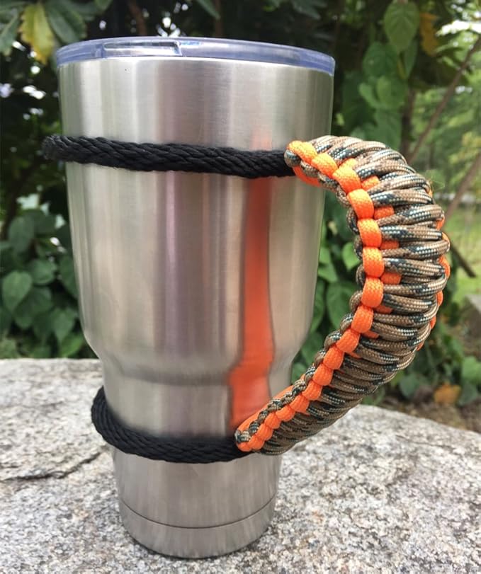 Handmade Paracord Handle for Yeti/Rtic/Ozark Trail Rambler 30 Oz Tumbler. Orange/Forest Green