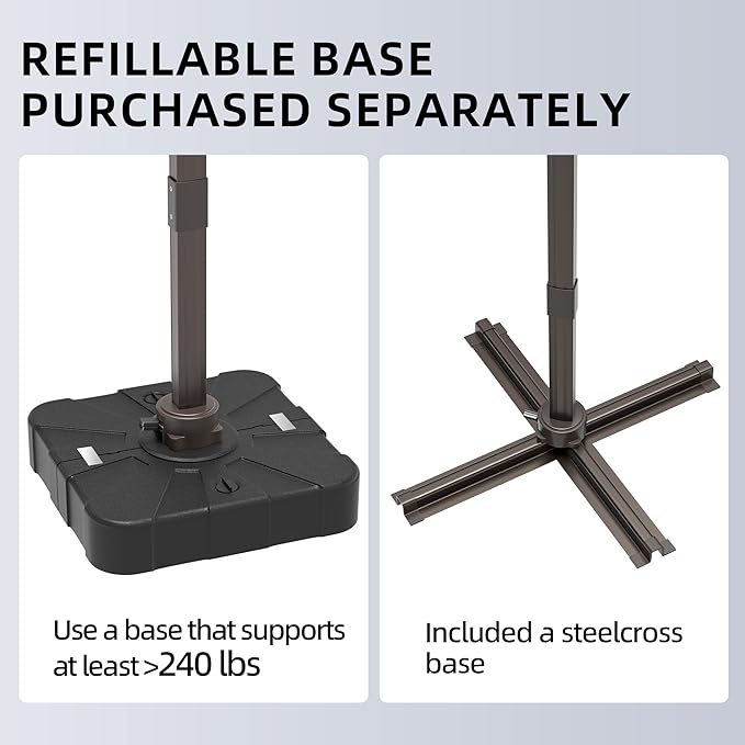 10x13FT Cantilever Outdoor Patio Umbrellas, Double Top Large Rectangle Umbrella, Heavy Duty 360° Rotation Offset Outdoor Sun Shade Umbrella for Garden Deck Pool Backyard Patio, Grey