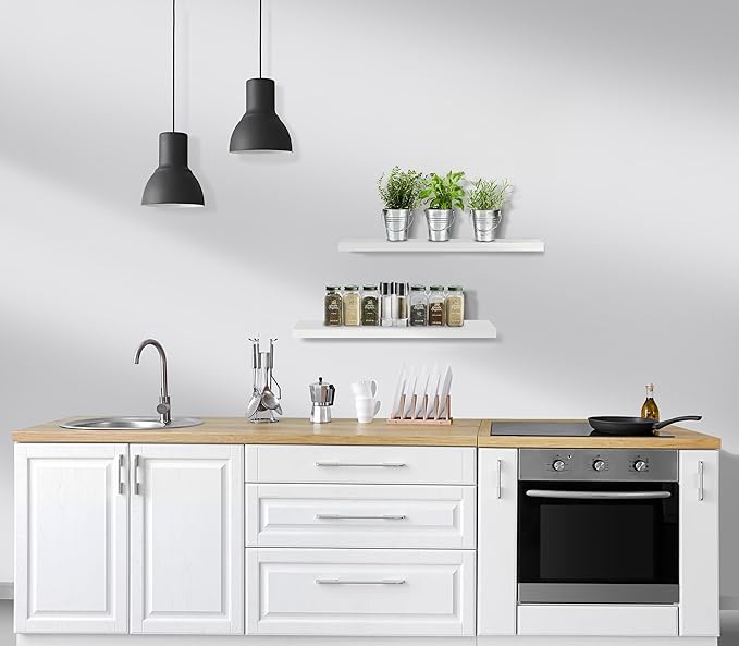 Sorbus Floating Shelves for Wall - 24" Bathroom Shelves, Wall Decor for Bedroom, Kitchen, Living Room, Home Decor & Book Storage - Mounted Floating Shelf with Invisible Brackets (White, 3 Pack)