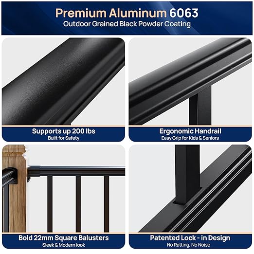 1 Pack 2.56 in. x 2.56 in. x 43 in. Aluminum Deck Railing Post with Screws, Black Textured Outdoor Powder-Coat Finish Stair Post for Decks, Porches & Balconies (1x 43in Post)