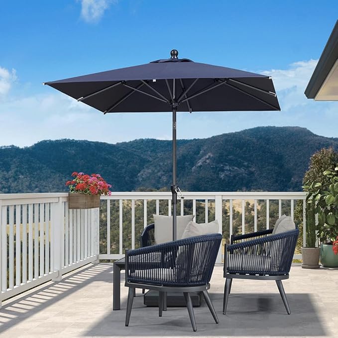 PURPLE LEAF 6.5' x 6.5' Square Patio Umbrella Outdoor Table Umbrella Aluminum Frame Market Umbrella Sun Umbrella with 8 Sturdy Ribs Tilt for Garden Deck Lawn Pool Light Navy Blue