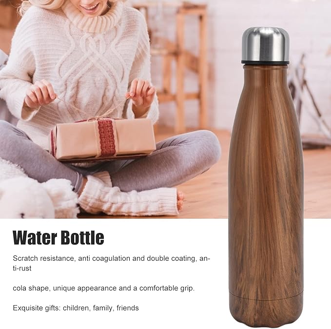 Thermal Flask, Water Bottles Durable Stainless Steel Double Wall Easy to for Camping Hiking Travel for School Outdoor Sports(Wood Grain)