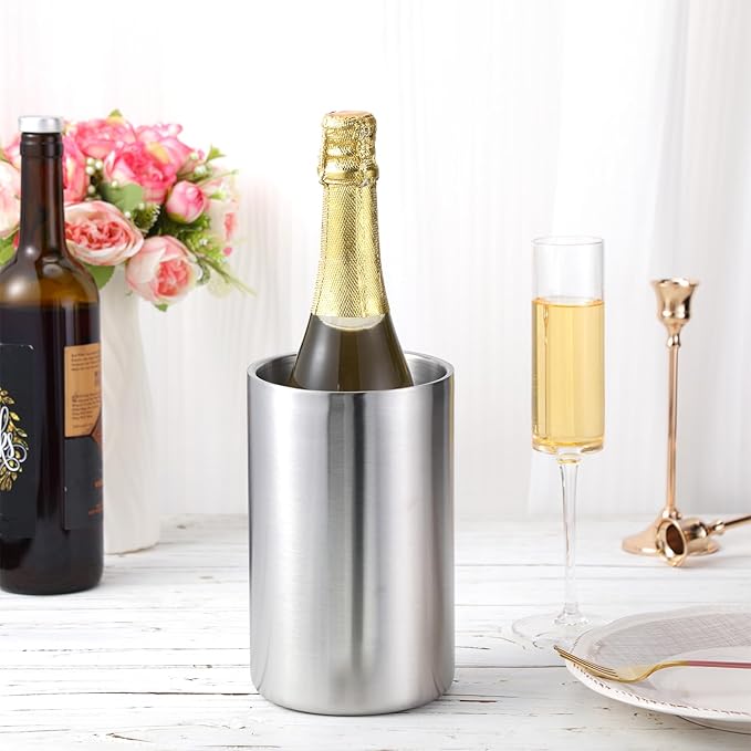 Wine Chiller Bucket Stainless Steel Wine Chiller Bottles for 750 ml Insulated Double Layer Bucket Wine Cooler Bucket to Keep Wine Cold for Wine Lovers Parties Bar (1 Pcs)