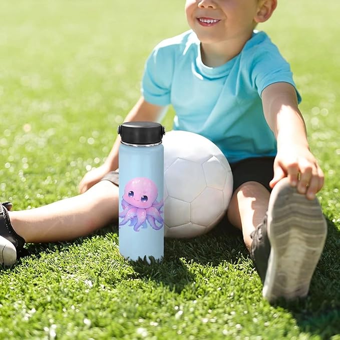 Cute Octopus Water Bottle Insulated 18 Oz Stainless Water Bottles Kids Water Bottle Sport Outdoor Camping Hiking Vacuum Bottle Gifts Kawaii Animal Water Bottle Blue