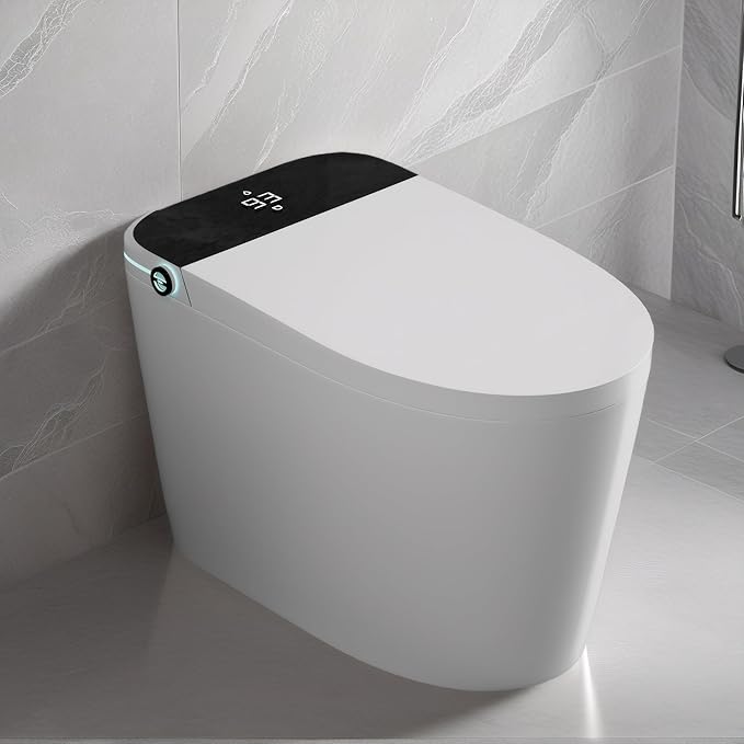 WinZo Smart Toilet with Bidet Built in,Tankless Toilets with Warm Water Sprayer and Dryer,Foot Sensor Operation, ADA Height Auto Smart Toilet with Fahrenheit LED Display