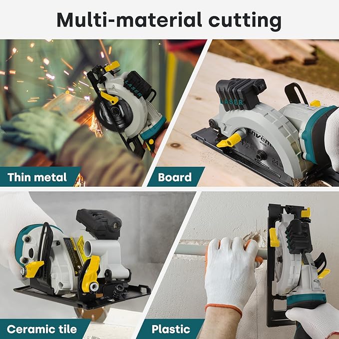 Enventor Mini Circular Saw, 5.8A 4-1/2" Electric Circular Saws with 6 Saw Blades, Laser Guide, Max Cutting Depth 1-11/16"(90°), 1-1/8"(45°) for Soft Metal, Wood, Tile, Drywall, Plastic Cutting