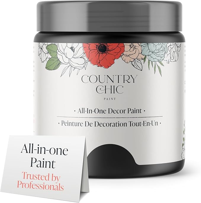 Country Chic All-in-One Chalk Paint for Furniture, Cabinets, Home Decor, Eco-Friendly, Matte Finish, Built-In Primer & Top Coat for Wood, Metal - Liquorice (Black) - Pint 16 oz (475 ml)